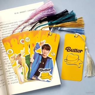 kpop bts butter bookmark card con el mismo párrafo, tarjeta de papel de borla fresca jk v star periférica conveniente promoción