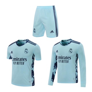 21-22 Real Madrid Camiseta De Fútbol Para Hombre , Color Azul , Manga Larga Y Corta , Portero , Conjunto De Pantalones Cortos Masculinos