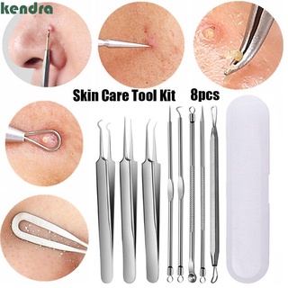 KENDRA Professional Skin Care Tool Kit With Bag Blackhead Removing Face Care Tool Facial Pore Cleaner Stainless Steel Acne Pimple Extractor Curved Makeup Tool Tweezer Pimple Removing/Multicolor