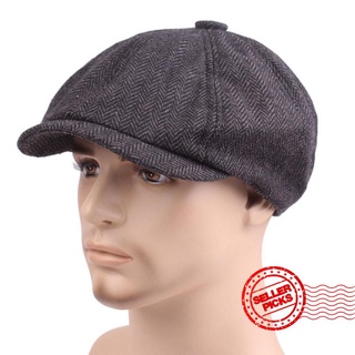 Mens Flat Cap Grey herringbone Newsboy Bakerboy Hat Gatsby J3U9