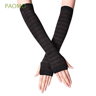 PAOMO clásico guantes de punto de algodón codo manopla sin dedos guante largo de manga larga mujeres niñas suave rayas brazo cubierta pulsera