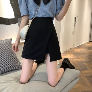 Irregular A-line suit hakama female summer split skirt little black dress new high-waist short skirt bag hip skirt