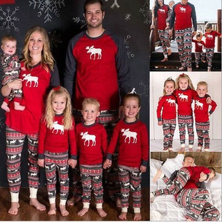 Nueva familia padre-hijo pijamas moda carta camiseta y navidad impresión pantalones ropa hogar conjunto