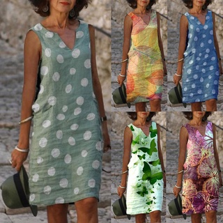 Women Casual Boho Print Dress V-Neck Big Swing Short Sleeve Loose Mini Dress