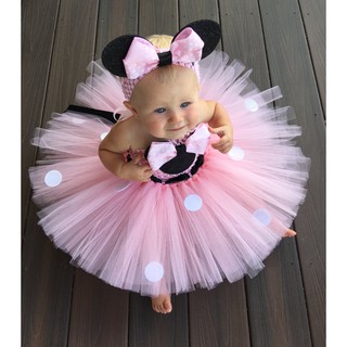 Niñas rosa Mickey tutú vestido de bebé ganchillo tul Tutus Minnie vestido con puntos arco y diadema conjunto de niños fiesta Cosplay vestidos