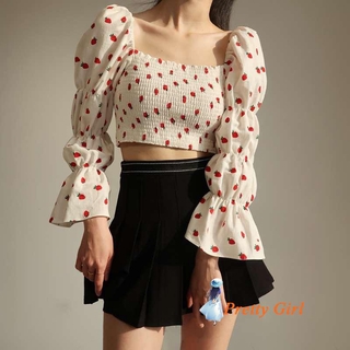 MELL-Women Fashion Strawberry Print Top Stylish Long Sleeve Square Collar Top (8)