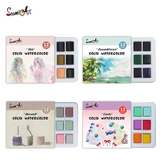 Seamiart_NEW 12 colores piel/océano/Candy/Morandi sólido acuarela conjunto Simple paquete para pintura/dibujo/decoración/rellenar medias sartenes