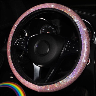 38Cm colorido cristal de cuero de la PU del coche Auto cubierta del volante antideslizante arco iris Bling accesorios Protector de dirección