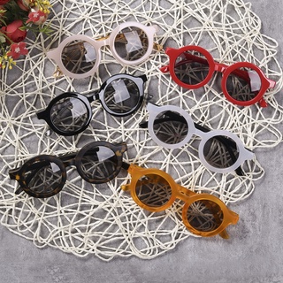 ~Kids Vintage forma redonda gafas de sol de Color sólido marco UV400 Anti-UV gafas (1)