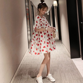 insVestido de maternidad estilo coreano fresa manga corta vestido de maternidad verano suelto todo-fósforo moda vestido de maternidad vestido de verano (1)