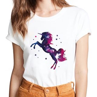 Coreano Unicornio T-shirt Lindo De Dibujos Animados De Las Mujeres Desgaste De Verano De Cuello Redondo De Manga Corta Camiseta