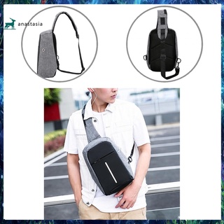 [an] stock gris oscuro crossbody bolso trasero cremallera cierre sling bag con puerto de carga usb correa ajustable para viajes