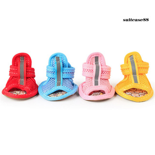 [SC] 4 piezas zapatos para mascotas de Color sólido antideslizante suela de goma sandalias de perro zapatos para exteriores (3)