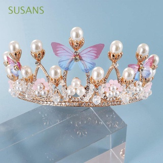 susans headwear tiaras para niñas cumpleaños mariposa princesa corona boda modelo pasarela hecho a mano diamantes de imitación tiara perla diadema