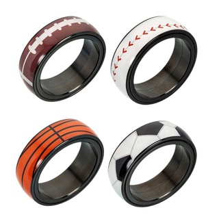 Heas 4 estilos de acero inoxidable ancho 8 mm Spinner Spinning baloncesto fútbol voleibol Rugby diseño anillo fresco bodas Kit