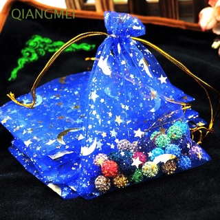 qiangmei colorido joyería embalaje festivo fiesta suministros bolsas de regalo organza bolsas impresionante estrella luna decoración boda navidad favor cordón 50 unids/lote caramelo bolsas
