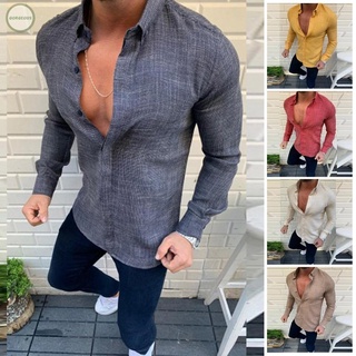 GORGEOUS~Camisas con botones de blusa muscular slim fit de manga larga casual para hombre
