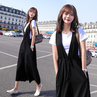 Una sola pieza / traje contiene algodón Estilo superior de verano nuevo overoles versión coreana traje de moda delgado pantalones anchos de dos piezas estilo