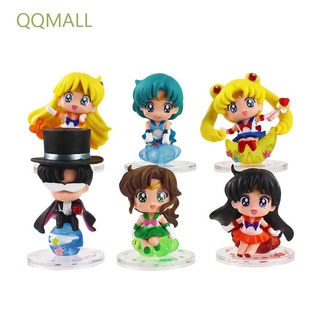 Qqmall dibujos animados Sailor Moon figura de acción Anime muñeca juguete figura modelo juguetes Super Sailor Moon colección modelo 6 unids/set PVC figura de acción pastel Topper miniaturas