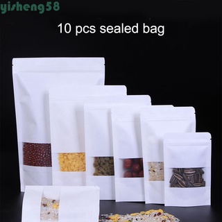 Yisheng 10 bolsas con cremallera bolsas de papel Kraft bolsas de almacenamiento auto sellado de alimentos secos Stand up frutas té bolsas de embalaje esmerilado