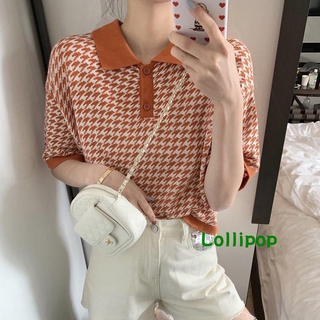 LOLQ-mujer estampado Polo camisa manga corta Turn-down cuello estilo suelto