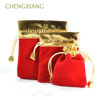 chengxiang 12pcs cordón bolsa de franela boda favor joyería bolsa de regalo borde dorado forro polar pack de terciopelo rojo/multicolor