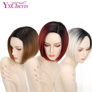 ombre pelucas rubias para las mujeres sintéticas pelo corto rojo pelucas femeninas resistente al calor fibra pixie corte corto peluca cosplay peruca