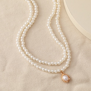 Collar para mujer de imitación de Perlas creativas con cadena de clavícula, colgante de perlas barrocas retro (3)