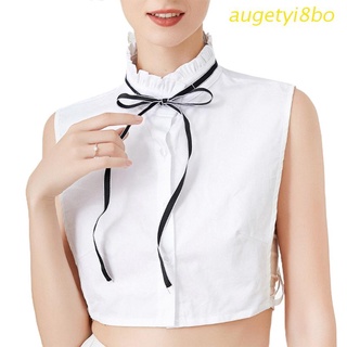 augetyi8bo Women Vintage Ruffles Stand Faux Collar Detachable Lace-Up Bowknot Elegant Half Shirt Blouse Dickey Decorative Crop Top