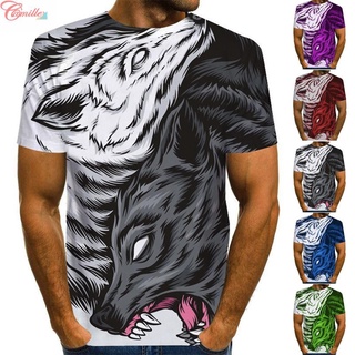 Hombres 3D feroces lobo impreso cuello redondo camisetas Tops Casual camiseta deporte músculo