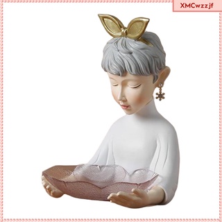 [Ready Stock] Modern Bowknot Girls Sculptures Resin Statue Figurines Desktop Decoration , Jewelry Storage Tray Display Organizer for