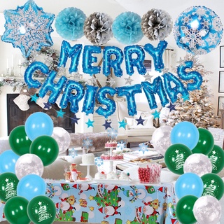 roses fiesta de navidad decoraciones kits set incluye feliz navidad bandera papel rojo azul navidad decoración conjunto globos colgantes (6)