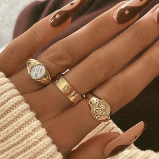 3 unids/set vintage oro tallado ángel anillos conjunto para mujer accesorios de joyería