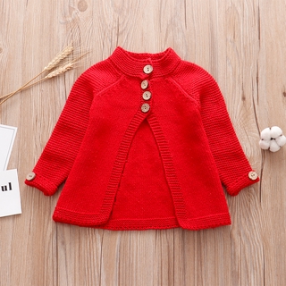 Mu♫-Elegant Kid's Sweater Coat, Long Sleeve Buttoned Round Neck Cape Shape (3)