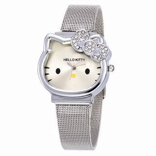 Hello Kitty oro y plata lindo reloj de cuarzo de acero para mujer niña