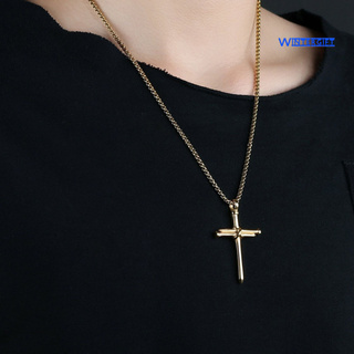 Collar de invierno moda hombre mujeres titanio acero cruz colgante larga cadena collar joyería regalo (4)