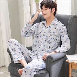 Los hombres pijama conjuntos de manga larga cuadros Cardigan de algodón pijamas Casual ropa de dormir pijamas masculino pijama traje