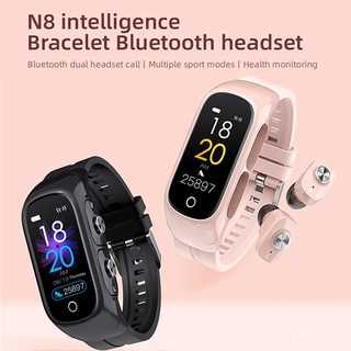 stock listo n8 smart watch 2 en 1 multifuncional inalámbrico tws bluetooth auriculares pulsera fitness tracker pulsera auriculares para hombres mujeres