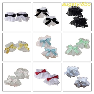 augetyi8bo Gothic Lolita Wrist Cuffs Sweet Satin Bow Ruffles Floral Lace Tulle Bracelet Wristband Japanese Maid Cosplay Hand Sleeve