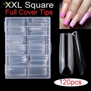 BEBE1 120PCS/Box Manicure Salon Supply XXL Square Nail Tips ABS Full Cover Square Nail Tips Long Mixed 12 Sizes Acrylic Clear High Quality Press On Nails