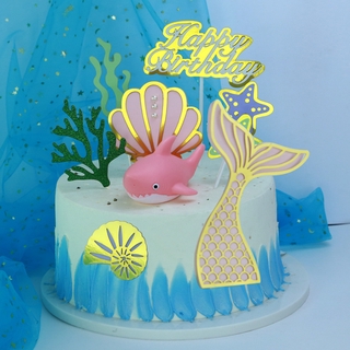 Decoración para tartas de sirena, decoración de tartas de cumpleaños, herramienta de decoración, suministros de fiesta de cumpleaños de boda (1)
