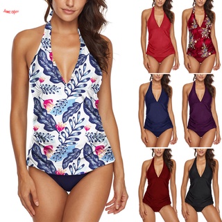 Women Wrap Ruched Swimsuit V Neckline Halter Summer Beach Bathing Suit