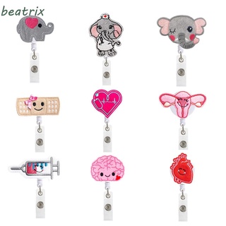 BEATRIX Heart Pattern ID Badge Holder Work Card Key Chain Nurse Doctor Badge Holder Clip Card Holder Clip Office Supplies ID Card Name Tag Holder Name Card Holder Retractable Badge