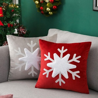 【Christmas Series】Christmas Velvet Plush Embroidered Dutch Pillowcase Velvet Cushion Snowflake Z0W0