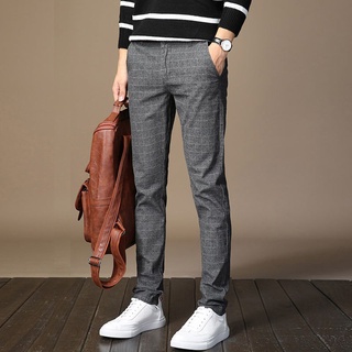Yiwen pantalones casuales para hombre Slim Fit algodón elástico de negocios: pantalones lisos talla 28-38