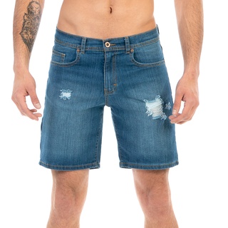 Bermuda Mezclilla Stretch Opps Jeans Hombre Azul Medio Demolición