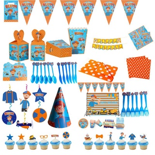 de papel decoración regalo platos suministros tazas blippi serie globo cumpleaños niños bandera paja de animados dibujos fiesta