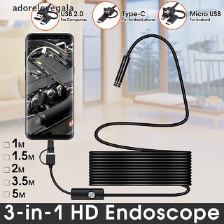 adore 3 en 1 usb type-c endoscopio inspección borescopio 5.5/7/8mm lente hd cámara ip68 gala