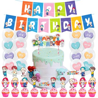 KPOP BTS Theme Party Decoration Korean Star Idol Kids Baby Girlfriend BTS Fans Birthday Party Banner Cake Topper Latex Balloon (1)