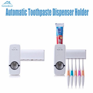 HD dispensador automático de pasta de dientes con 5 soporte para cepillo de dientes para baño, soporte de pared (1)